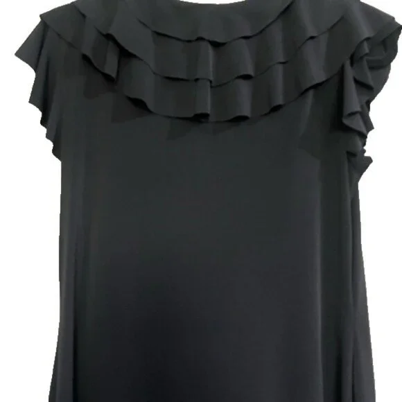ENFOCUS STUDIO ELEGANT BLACK DRESS V NECKLINE RUFFLE TOP SLEEVELESS CAP SLEEVE - Picture 9 of 9